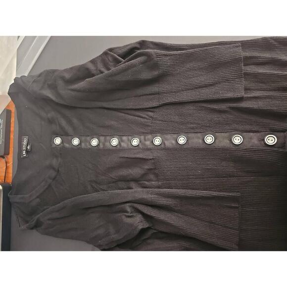 I.N. Studio XL Black White Button Down Long Sleeve Cardigan Sweater - Picture 4 of 6